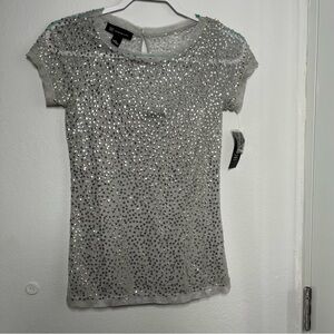 INC International Concepts Silver Sequin Mesh Top